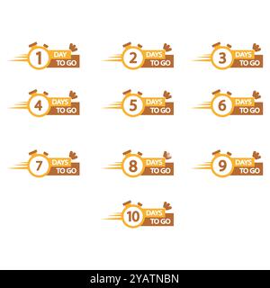 Symbol für Countdown-Timer eingestellt. Nummernfolge mit Text für Tage bis zum Ablauf. Auffälliges numerisches Design. Dringlichkeitskonzept. Stock Vektor