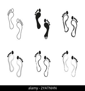 Vektorsymbol für Fußabdrücke. Abbildung der Schritte zu Fuß. Schwarzweiß-Fußabdrücke. Design mit mehreren Varianten. Stock Vektor