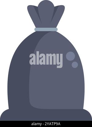 Voller schwarzer Plastikmüllbeutel mit Seil gebunden, isolierte Vektorillustration in flacher Art Stock Vektor