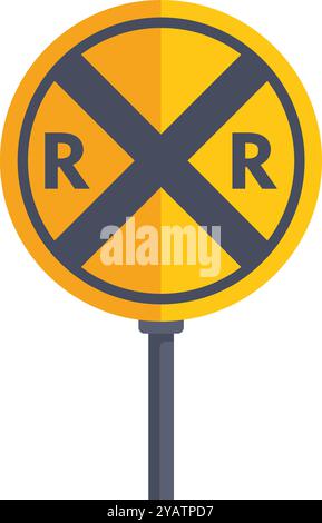 Eisenbahnübergangsschild, das auf einem Pfosten steht und einen bevorstehenden Bahnübergang anzeigt und zur Vorsicht auffordert Stock Vektor