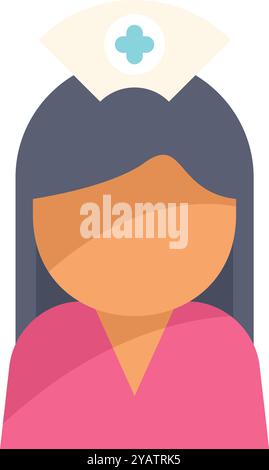 Einfache und bunte Vektor-Illustration mit einer weiblichen Krankenschwester, die rosa Peelings und einen Krankenschwester Hut trägt Stock Vektor