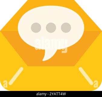 Gelber geöffneter E-Mail-Umschlag mit Sprechblase mit drei Punkten für die Benachrichtigung über neue Nachrichten Stock Vektor