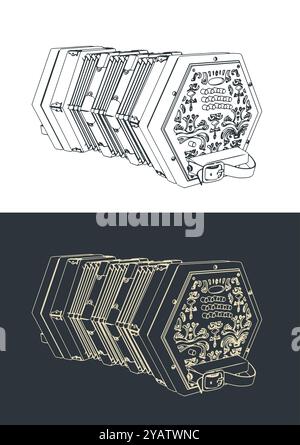 Stilisierte Vektordarstellungen eines Concertina-Instruments Stock Vektor