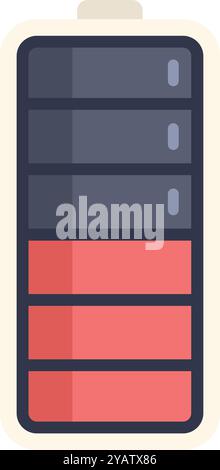 Einfache Vektordarstellung eines Batteriesymbols, das einen niedrigen Ladezustand anzeigt Stock Vektor