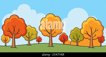 Farbenfrohe Herbstbäume im Cartoon-Stil Stock Vektor