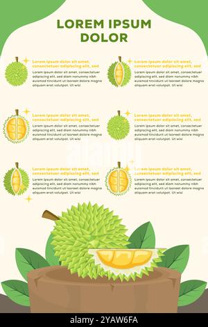 durian Infografik-Designvorlage für Illustrationen in flachem Stil Stock Vektor