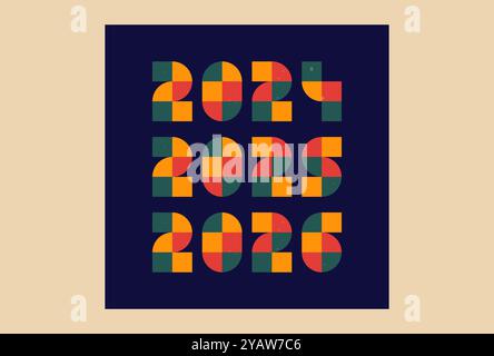 Geometrische Weihnachtszahlen. Neujahrstext 2024 2025 2026. Stock Vektor