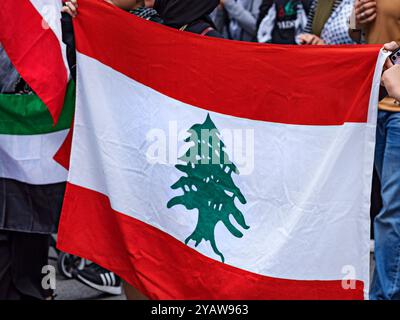 Toronto Kanada / 20.09.2024. Demonstranten und Unterstützer gegen den Krieg in Gaza ziehen durch die Innenstadt von Toronto. Stockfoto