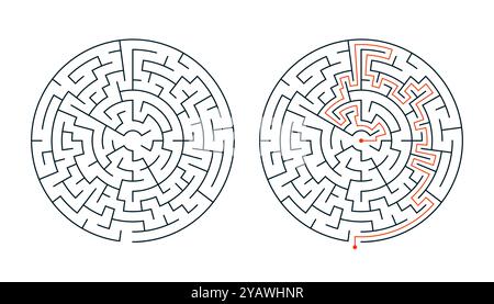 Banner mit geometrischem Labyrinth-Muster im Linienstil für Vorschulkinder Stock Vektor