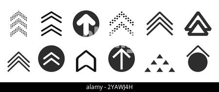 Pfeiltaste nach oben wischen, Symbol für Bildlauf in der benutzeroberfläche. Einfache Benutzeroberfläche, Satz von Schaltflächen für Social-Media-Symbol. Wischen Sie nach oben, Pfeiltasten nach oben. Vektorabbildung Stock Vektor