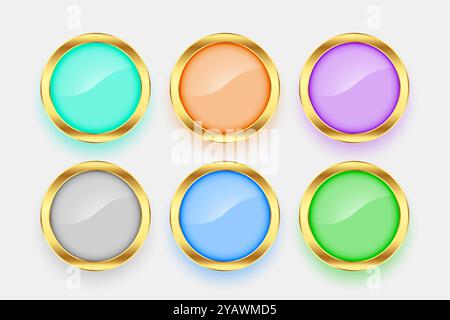 Satz von 3D-Knöpfen mit goldenem Kreis Elementdesign Vektor Stock Vektor