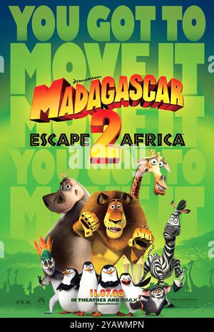 Madagaskar : Escape 2 Africa Jahr: 2008 - USA Regie : Eric Darnell, Tom McGrath Animation Movie Poster (USA) nur für redaktionelle Zwecke. Weitere Informationen zu Einschränkungen finden Sie in der Überschrift. Es ist verboten, das Foto aus dem Kontext der Werbung für den Film zu reproduzieren. Sie muss der Filmgesellschaft und/oder dem Fotografen gutgeschrieben werden, der von der Filmgesellschaft zugewiesen oder von der Filmgesellschaft autorisiert wurde/für das Set zugelassen wurde. Beschränkt auf redaktionelle Verwendung. Photo12 gewährt den vertretenen Personen keine Publizitätsrechte. Quelle: Photo12/7e Art/DreamWorks Animation Stockfoto