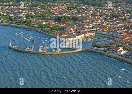 Departement Charente-Maritime, Dorf Ars-en-Ré und Hafen auf der Ile de Ré, aus der Vogelperspektive Stockfoto