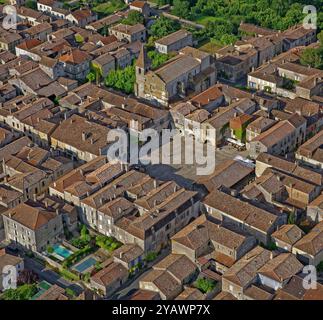 Frankreich, Département Dordogne, Monpazier, Stadt, die als die schönsten Dörfer Frankreichs bezeichnet wird, aus der Vogelperspektive Stockfoto