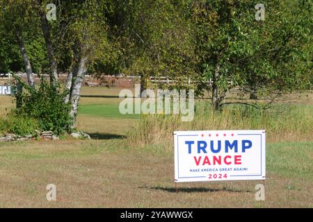 Political Yard Signs, Private Wahlplakate, und Wahlwerbung zur anstehenden Präsidentschaftswahl in den Vereinigten Staaten zwischen der demokratischen Kandidatin Kamala Harris und dem republikanischen Kandidaten Donald Trump, in Wisconsin, USA *** Political Yard Signs, private Wahlplakate und Wahlwerbung für die bevorstehenden Präsidentschaftswahlen in den Vereinigten Staaten zwischen der Demokratischen Kandidatin Kamala Harris und dem republikanischen Kandidaten Donald Trump, in Wisconsin, USA Stockfoto