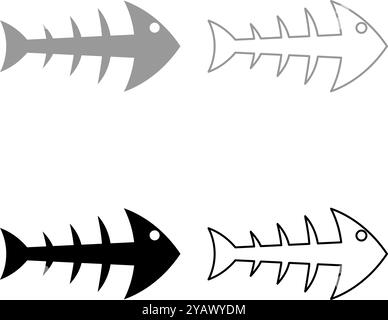Skelett des Fischknochens Silhouette Meeresfrüchte Konzept Fischgräten Set Icon grau schwarz Farbe Vektor Illustration Bild einfache Vollfüllung Umrisslinie Stock Vektor
