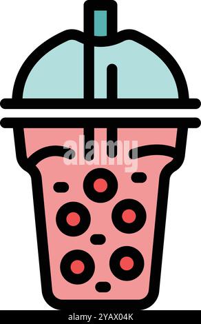 Diese lebendige Illustration zeigt ein erfrischendes Teegetränk in einer Plastiktasse mit Strohhalm und Tapiokaperlen Stock Vektor