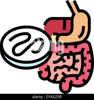 Wurm-Verdauungssystem Parasiten-Farb-Symbol-Vektor-Illustration Stock Vektor