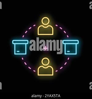 Neonglühendes Symbol für Personen, die Dateien gemeinsam nutzen, die das Konzept des Datenaustauschs darstellen Stock Vektor