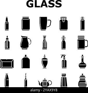 Glasverpackungsflasche Produktsymbole setzen Vektor Stock Vektor
