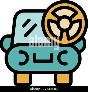 Dieses Symbol stellt ein Fahrzeug dar, das giftige Gase ausstößt, was Verschmutzung und Umweltschäden symbolisiert Stock Vektor