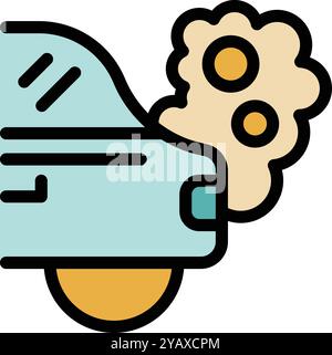 Retro-futuristisches Flugauto, das Rauch mit schädlichen Partikeln ausstrahlt, veranschaulicht das Konzept der Luftverschmutzung durch den Transport Stock Vektor