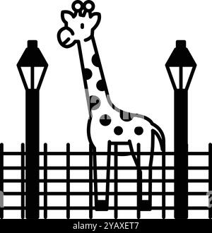 Eine Giraffe vor einem Zaun mit zwei Straßenlaternen dahinter Stock Vektor