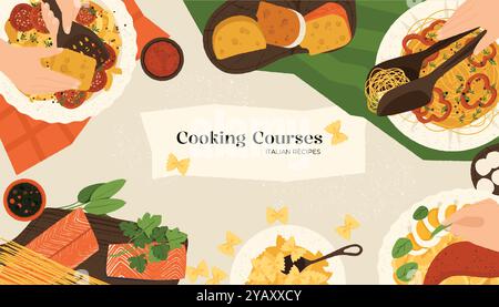 Kochen von Lebensmitteln. Cartoon-Charaktere kochen zusammen, Familie oder Freunde bereiten Mahlzeiten in der Küche zu, flache Charaktere machen Essen. Vektor Stock Vektor