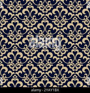Tapete im Barockstil. Ein nahtloser Vektorhintergrund. Blaue und gflorale Ornamente. Grafisches Vektormuster Stock Vektor