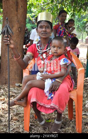 Indien, Orissa, Chhattisgarh, Muria, Bison Horn Stamm Stockfoto