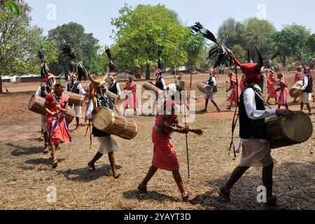 Indien, Orissa, Chhattisgarh, Muria, Bison Horn Stamm Stockfoto