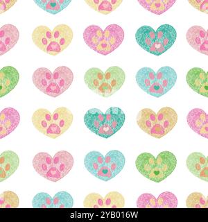 Doodle Hearts mit nahtlosem Pfotenmuster Stock Vektor