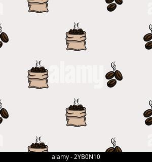 Einfaches nahtloses Muster mit Kaffeebohnen und Beutel. Set von Symbolen für das Design eines Cafés, Restaurants oder Cafés Stock Vektor