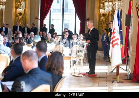 Lille, Frankreich. Oktober 2024. König Philippe - Filip von Belgien und hält eine Rede während der offiziellen Begrüßung und des Mittagessens des Bürgermeisters von Lille in der Opera de Lille, Mittwoch, den 16. Oktober 2024. Das belgische Königspaar ist auf einem dreitägigen Besuch in Frankreich. BELGA FOTOPOOL FREDERIC ANDRIEU Credit: Belga Nachrichtenagentur/Alamy Live News Stockfoto