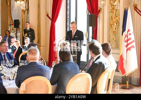 Lille, Frankreich. Oktober 2024. König Philippe - Filip von Belgien und hält eine Rede während der offiziellen Begrüßung und des Mittagessens des Bürgermeisters von Lille in der Opera de Lille, Mittwoch, den 16. Oktober 2024. Das belgische Königspaar ist auf einem dreitägigen Besuch in Frankreich. BELGA FOTOPOOL FREDERIC ANDRIEU Credit: Belga Nachrichtenagentur/Alamy Live News Stockfoto