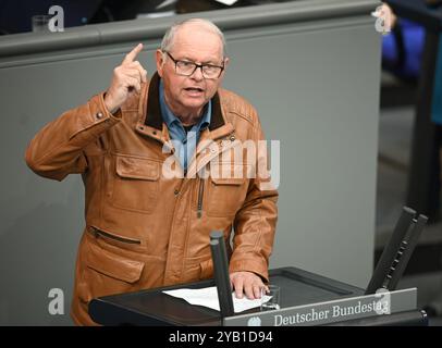 Berlin, Deutschland. Oktober 2024. Robert Farle (fraktionsloser Abgeordneter) spricht während der Debatte nach der Regierungserklärung von Bundeskanzler Scholz im Bundestag zum EU-Rat. Quelle: Rabea Gruber/dpa/Alamy Live News Stockfoto