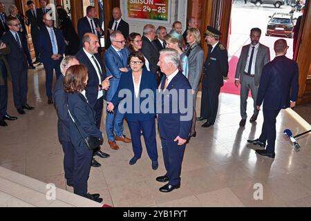 Lille, Frankreich. Oktober 2024. Bürgermeister von Lille Martine Aubry und König Philippe - Filip von Belgien, dargestellt während der offiziellen Begrüßung und des Mittagessens des Bürgermeisters von Lille in der Opera de Lille, Mittwoch, den 16. Oktober 2024. Das belgische Königspaar ist auf einem dreitägigen Besuch in Frankreich. BELGA FOTOPOOL FREDERIC ANDRIEU Credit: Belga Nachrichtenagentur/Alamy Live News Stockfoto