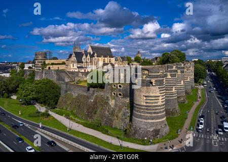 Frankreich, Maine-et-Loire, Angers, aus der Vogelperspektive auf die Burg der Herzöge von Anjou Stockfoto