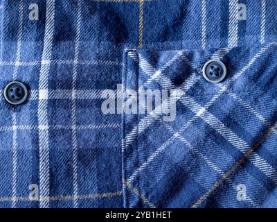 Kariertes Hemdmuster aus Nahaufnahme. Blaue Farbe. Stockfoto