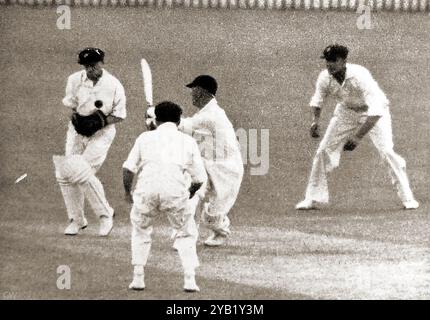 ENGLISH CRICKET - 1936 - erster Test in Brisbane Australien Stockfoto