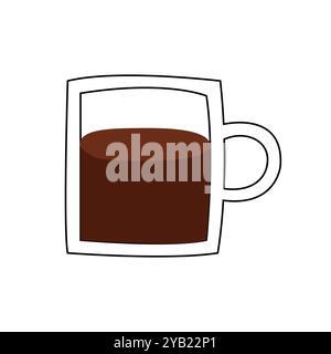 Flache Doodle-Illustration einer Kaffee- oder Teetasse mit schwarzer Umrandung isoliert. Stock Vektor