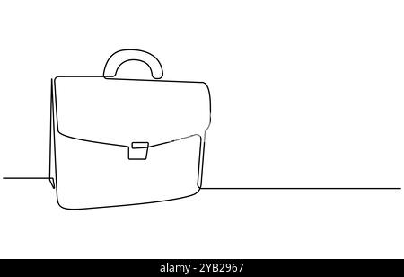Aktenkoffer als einzeilige Vektordarstellung mit durchgehender Kontur. Line Art Geschäftsaktentasche isoliert auf weißem Hintergrund im minimalen Stil, Stock Vektor