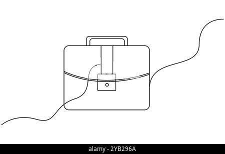 Aktenkoffer als einzeilige Vektordarstellung mit durchgehender Kontur. Line Art Geschäftsaktentasche isoliert auf weißem Hintergrund im minimalen Stil, Stock Vektor