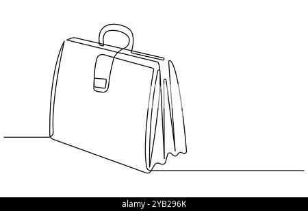 Aktenkoffer als einzeilige Vektordarstellung mit durchgehender Kontur. Line Art Geschäftsaktentasche isoliert auf weißem Hintergrund im minimalen Stil, Stock Vektor