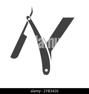 Letter Y Salon Logo Konzept mit Rasiermesser Symbol Stock Vektor