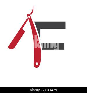 Letter F Salon Logo Konzept mit Rasiermesser Symbol Stock Vektor