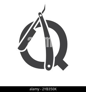 Letter Q Salon Logo-Konzept mit Rasiermesser-Symbol Stock Vektor