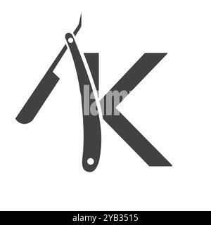 Letter K Salon Logo-Konzept mit Rasiermesser-Symbol Stock Vektor