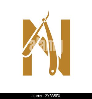 Letter N Salon Logo-Konzept mit Rasiermesser-Symbol Stock Vektor