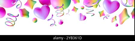 Lebendiger, verspielter Header mit bunten irisierenden Sternen, Spiralen und Kugeln. Diese lebendige und festliche Grafik verleiht Ihrem Kind einen fröhlichen und dynamischen Touch Stockfoto